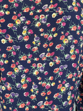 Load image into Gallery viewer, Original 1940's Navy Blue Crepe Long Sleeved Day Dress with Floral Print in Pink and Purple