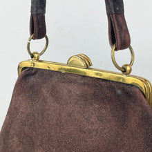 Load image into Gallery viewer, Original 1930's Dark Brown Suede Handbag with Ruffled Leather Trim