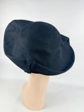 Load image into Gallery viewer, Original 1930's Inky Black Felt Hat with Coiled Felt Trim