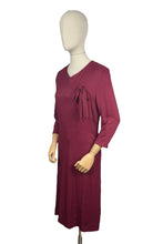 Load image into Gallery viewer, REPRODUCTION 1930's Burgundy Day Dress with Three Quarter Length Sleeves and Bow Detail on the Bodice - Bust 36
