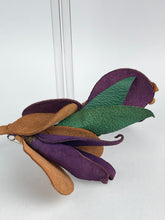 Load image into Gallery viewer, Original 1940's Make Do and Mend Wartime Leather Brooch in Rust, Green and Purple