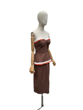 Load image into Gallery viewer, Original 1950's Brown, White and Orange Cotton Wiggle Dress - Bust 34"