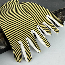 Load image into Gallery viewer, Original 1950's Black and Mustard Crimple Nylon Striped Gloves - Size 6 *