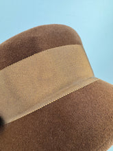 Load image into Gallery viewer, Original 1950’s Warm Brown Felt Hat with Wide Grosgrain Ribbon Trim by Jacoll