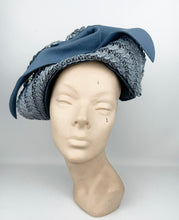 Load image into Gallery viewer, Exceptionally Beautiful Original 1930's Blue Felt Hat with Straw Trim and Seaming Detail *