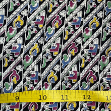 Load image into Gallery viewer, Original 1930's Crepe Novelty Print Dressmaking Fabric - Ducks in Diagonal Stripes on Black - 36" x 92"