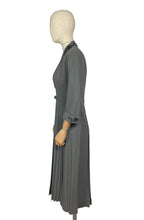 Load image into Gallery viewer, Original 1940's Grey Wool Crepe Belted Dress with Beaded Bodice and Cuff Detail - Bust 38 *