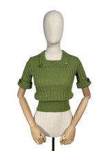 Load image into Gallery viewer, 1930's Reproduction Pretty Wool Knit with a Neat Collar and Button Detail in Turtle Green - Bust 34 36