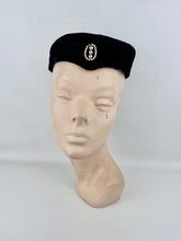 Load image into Gallery viewer, Original 1950's Inky Black Cotton Velvet Cocktail Hat with Faux Pearl Trim - Great Evening Hat