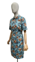 Load image into Gallery viewer, Original 1950's Blue and Brown Floral Cotton Day Dress - Bust 34 36