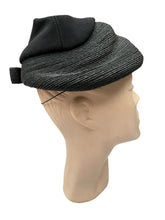 Load image into Gallery viewer, Original 1950's Inky Black Bonnet Hat in Straw and Grosgrain with Neat Bow Trim