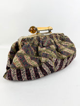 Load image into Gallery viewer, Antique Late Victorian Stripe Brocade French Clutch Bag with Bone and Amber Clasp