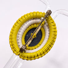Load image into Gallery viewer, Original 1940's Yellow, Black and White Wartime Make Do and Mend Wirework Brooch with Cameo Middle *