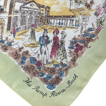 Load image into Gallery viewer, Original 1940's 1950's Pistachio Green Crepe Tourist Scarf for Bath and Brighton - Great Headscarf