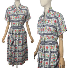 Load image into Gallery viewer, Wounded but Wearable Original Late 1940's or Early 1950's Floppy Cotton Floral Stripe Day Dress - Bust 36 *