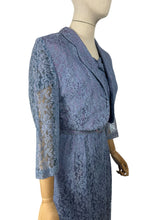 Load image into Gallery viewer, Original 1950's Lavender Blue Lace Dress, Bolero and Jacket Set by Mynette - Bust 38