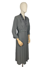 Load image into Gallery viewer, Original 1940's Grey Wool Crepe Belted Dress with Beaded Bodice and Cuff Detail - Bust 38 *