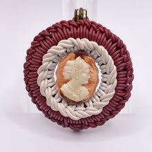 Load image into Gallery viewer, Original 1940's Burgundy and Cream Wartime Make Do and Mend Wire Brooch with Cameo Button Middle *