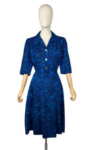 Load image into Gallery viewer, Original 1950’s Volup Blue Lightweight Wool Day Dress with Mother of Pearl Buttons - Bust 42