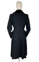 Load image into Gallery viewer, Original 1940's Zissman Model Black Wool Double Breasted Princess Coat with Velvet Collar and Pocket Detail - AS IS - Bust 38
