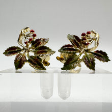 Load image into Gallery viewer, Original 1950's Mid Century Red and Green Enamel Earrings of Sprays of Holly
