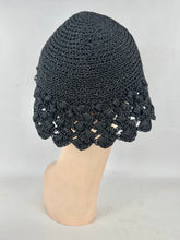 Load image into Gallery viewer, Original Late 1940's American Inky Black Crochet Cotton Skull Cap Hat