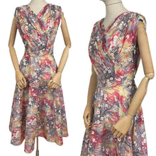 Load image into Gallery viewer, Original 1950's Nylon Dress with Full Circle Skirt in Grey, Red, Yellow and White - Bust 38 40 *