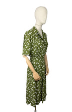 Load image into Gallery viewer, Original 1940's Green and Ivory Feather and Bow Novelty Print Dress - Bust 40