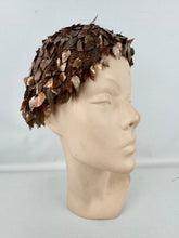 Load image into Gallery viewer, Original 1920's 1930's Brown Crochet Beret Covered with Metallic Leaf Sequins