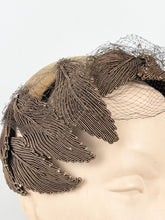 Load image into Gallery viewer, Original 1950's Brown Velvet and Net Hat with Leaf Decoration by Marshall & Snelgrove *