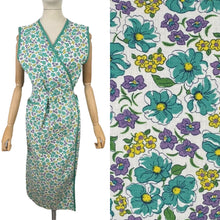 Load image into Gallery viewer, Original Volup 1940's Cotton Wraparound Apron in White, Green and Blue Floral - Bust 40 42 44 46 *