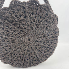 Load image into Gallery viewer, Original 1940's Dark Brown Circular Crochet Bag with Carved Lucite Detail