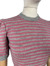 Load image into Gallery viewer, Reproduction 1940’s Hand Knitted Fair Isle Striped Jumper in Silver and Slate Rose Pink - Bust 34 36 *