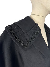 Load image into Gallery viewer, Original 1950's Petite Length Black Wool Princess Coat with Beaded Shawl Collar - Bust 38