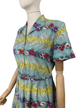 Load image into Gallery viewer, Fabulous Original Late 1940's or Early 1950's Vibrant Floral Stripe Cotton Belted Day Dress - Bust 38 40