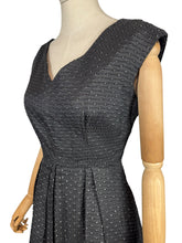 Load image into Gallery viewer, Original 1950's Black and Silver Textured Brocade Cocktail Dress - Bust 37