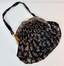 Load image into Gallery viewer, Original 1920's Antique Floral Silk Velvet Bag with Faux Tortoiseshell Frame in Black, Brown and Pink
