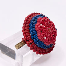 Load image into Gallery viewer, Original 1940's Red and Blue Wartime Make Do and Mend Wirework Brooch with Flower Button Middle *