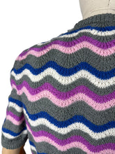 Load image into Gallery viewer, Reproduction 1940’s Hand Knitted Feather and Fan Striped Jumper in Grey, White, Blue and Pink - Bust 36 38