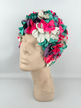 Load image into Gallery viewer, Original 1950's 1960's Kleinert Brand Bright Floral Swimming Cap in Blue, Purple, Pink and White