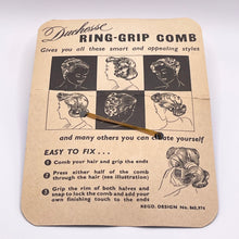 Load image into Gallery viewer, Vintage 1940's 1950's Duchesse Hi-Style Ring Comb Hair Clip in Brown Plastic on Original Sales Card