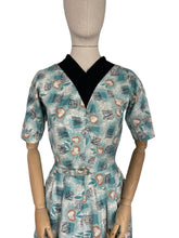 Load image into Gallery viewer, Original 1950's Ann Foster Atomic Print Belted Day Dress in Teal, White and Black - Reviersible - Bust 34