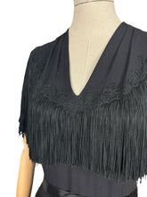 Load image into Gallery viewer, Original 1940's B Altman New York Full Length Black Crepe Evening Dress with Fringe Detail - Bust 36 38