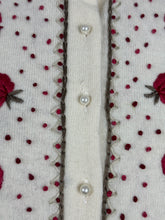 Load image into Gallery viewer, Original 1950's Season's Fashions Wool Cardigan with Pretty Floral Embroidery and Faux Pearl Buttons - Bust 38