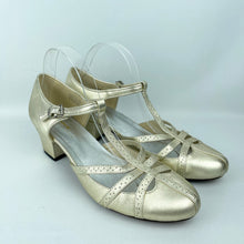 Load image into Gallery viewer, Re-Mix Starlet 1920's 1930's T-Strap Sandals in Gold Leather - UK Size 9