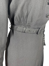 Load image into Gallery viewer, Original 1940's Classic Black Crepe Belted Day Dress with Beaded Pocket Detail - Bust 35 36