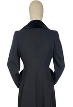 Load image into Gallery viewer, Original 1940's Zissman Model Black Wool Double Breasted Princess Coat with Velvet Collar and Pocket Detail - AS IS - Bust 38