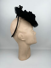 Load image into Gallery viewer, REPRODUCTION 1940's Black and Gold Net and Flower Topper Hat