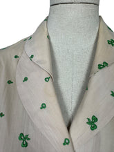 Load image into Gallery viewer, Original 1940's 1950's Beige Cotton Day Dress with Vibrant Green Bow Embroidery - Bust 38 *
