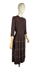 Load image into Gallery viewer, Original 1940’s Chocolate Brown Crepe Dress with Accent Trim - Bust 36